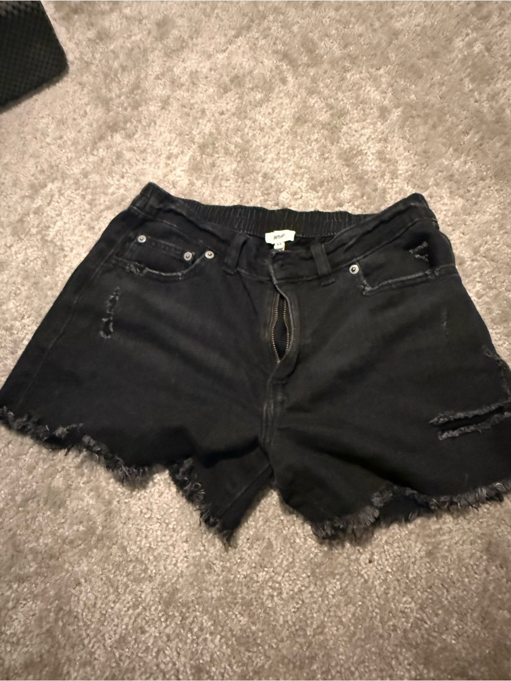 aerie Black Distressed Denim Jean Shorts